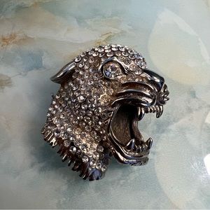 BIJOUX CASCIO Roaring Leopard Vintage Rhinestone Brooch RARE!